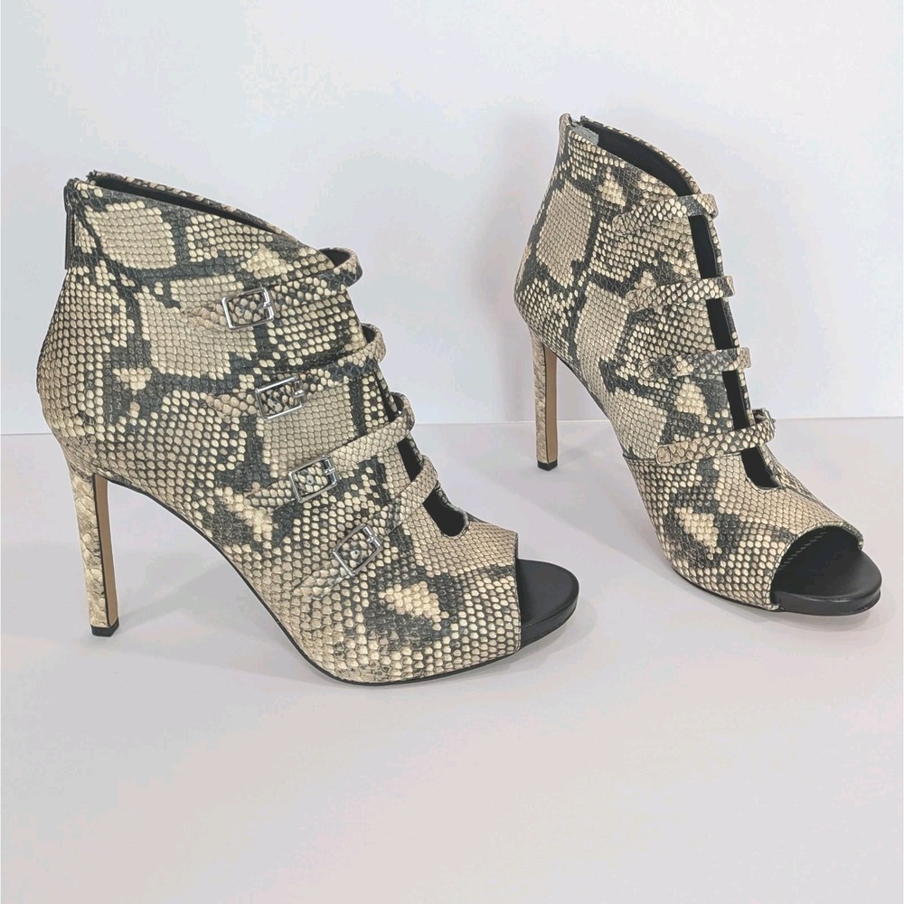 Karl Lagerfeld Cardi Leather Pumps 10M Snake Peep-Toe Zip Booties 4" Heel Career